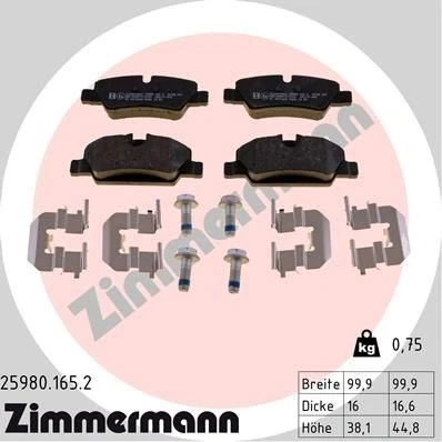 Billede af ZIMMERMANN 25980.165.2 Bremseklodser Forberedt til slidindikator med skruer Billede svarer leveringsomfang, glideplade MINI: Hatchback