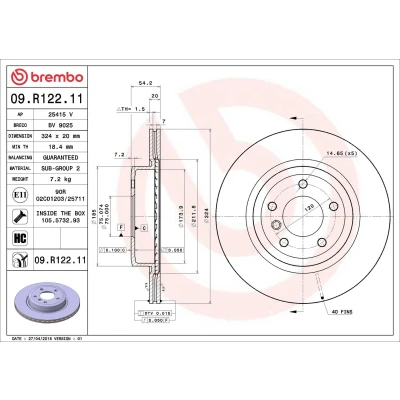 Billede af BREMBO COATED DISC LINE 09.R122.11 Bremseskiver 324 20 5 indvendigt ventileret coatet højkarboniseret med skruer BMW: Z4 Roadster