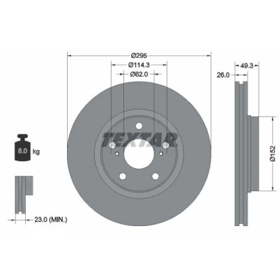 Billede af TEXTAR PRO 92163903 Bremseskiver 295 26 05/07 114,3 udvendig ventileret coatet uden hjulbolte, hjulnav TOYOTA: Avensis III Stationcar, Verso