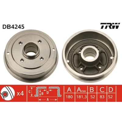 Billede af TRW DB4245 Bremsetromler RENAULT: CLIO 2, TWINGO 1