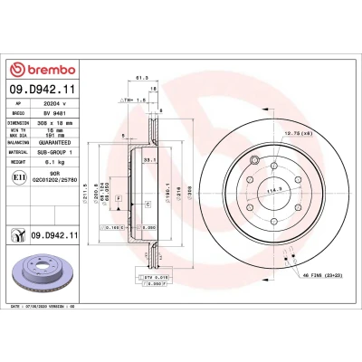 Billede af BREMBO 09.D942.11 Bremseskiver 308 18 6 indvendigt ventileret coatet MERCEDES BENZ: X klasse, NISSAN: NP300 Navara Pick up