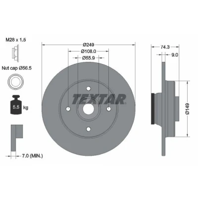 Billede af TEXTAR PRO 92194103 Bremseskiver 249 9 04/04 108 fuldstændigt coatet med integreret magnetisk sensorring, hjulleje, uden hjulbolte, hjulnav