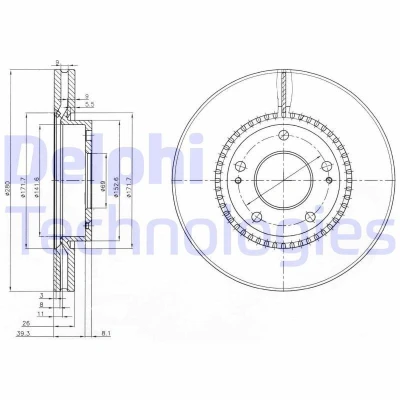 Billede af DELPHI BG3861C Bremseskiver 280 26 5 ventileret coatet ubehandlet uden hjullejer, ABS sensorring KIA: cee‘d I Stationcar, Hatchback
