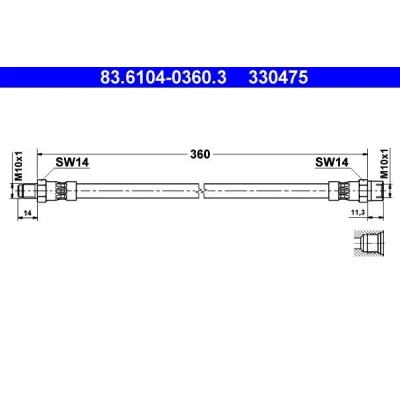 Billede af ATE 83.6104 0360.3 Bremseslange 360 M10x1 MERCEDES BENZ: W123 Coupe, Sedan