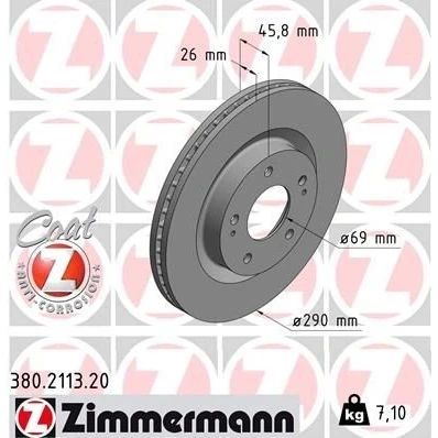 Billede af ZIMMERMANN COAT Z 380.2113.20 Bremseskiver 290 26 7/5 5 114 indvendigt ventileret coatet MITSUBISHI: Grandis