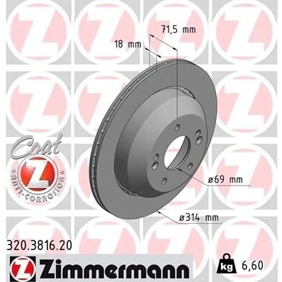 Billede af ZIMMERMANN 320.3816.20 Bremseskiver 314 18 7/5 5 114 udvendig ventileret coatet