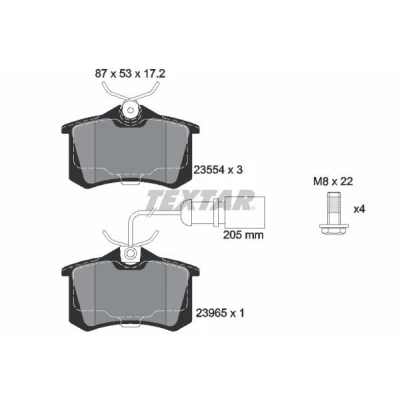 Billede af TEXTAR 2355403 Bremseklodser med indbygget slid advarselskontakt bremsecaliperskruer FORD: Galaxy Mk1 MPV, VOLKSWAGEN: Sharan I