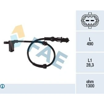 Billede af FAE 78077 ABS Sensor foraksel Induktiv 2 490 OPEL: Combo C Van / Stationcar, Corsa Hatchback, Meriva A