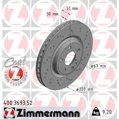 Billede af ZIMMERMANN 400.3693.52 Bremseskiver 320 30 6/5 5 112 indvendigt ventileret, hullet coatet højkarboniseret MERCEDES BENZ: A klasse, B CLA Coupe
