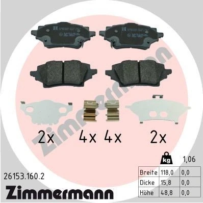 Billede af ZIMMERMANN 26153.160.2 Bremseklodser med akustisk advarsel for slid Billede svarer til leveringsomfang, glideplade TOYOTA: C HR