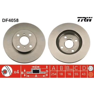 Billede af TRW DF4058 Bremseskiver 254 18 4 100 ventileret lakeret TOYOTA: Starlet IV Hatchback, Paseo Coupe
