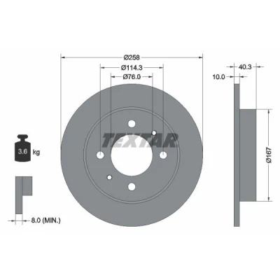 Billede af TEXTAR PRO 92117103 Bremseskiver 258 10 04/06 114,3 fuldstændigt coatet uden hjulbolte, hjulnav HYUNDAI: Elantra III Hatchback