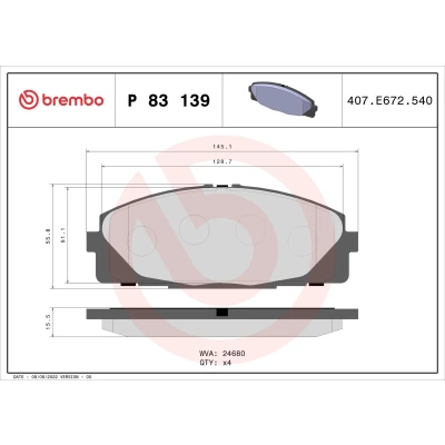 Billede af BREMBO P 83 139 Bremseklodser Ekskl. slidadvarselskontakt uden tilbehør TOYOTA: Hiace 4 Kasten, Bus