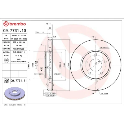 Billede af BREMBO COATED DISC LINE 09.7731.11 Bremseskiver 305 28 5 indvendigt ventileret coatet JAGUAR: XJ Sedan, XK 8 Cabriolet