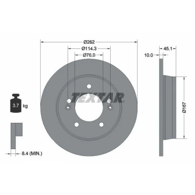 Billede af TEXTAR PRO 92240003 Bremseskiver 262 10 05/07 114,3 fuldstændigt coatet uden hjulbolte, hjulnav HYUNDAI: i30 II Stationcar, Hatchback