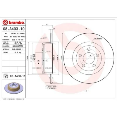 Billede af BREMBO COATED DISC LINE 08.A403.11 Bremseskiver 320 10 5 fuldstændigt coatet CHRYSLER: 300C Sedan, Touring