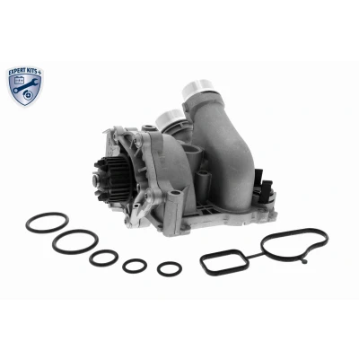 Billede af VAICO V10 50115 Vandpumpe 29 med pakning termostat, klemme, uden sensor, kølemiddelregulator Gråt støbejern Metalhus VOLKSWAGEN: GOLF 6