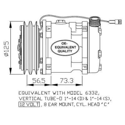 Billede af NRF 32802 Kompressor SD5H11 12V PAG 100 med kompressorolie