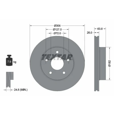 Billede af TEXTAR 92113600 Bremseskiver 305 26 05/05 127 indvendigt ventileret uden hjullejer, hjulbolte, hjulnav JEEP: GRAND CHEROKEE 2