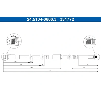 Billede af ATE 24.5104 0600.3 Bremseslange 640mm M10x1mm
