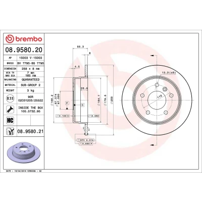 Billede af BREMBO COATED DISC LINE 08.9580.21 Bremseskiver 258 8 5 fuldstændigt coatet højkarboniseret med skruer MERCEDES BENZ: Vaneo, A klasse