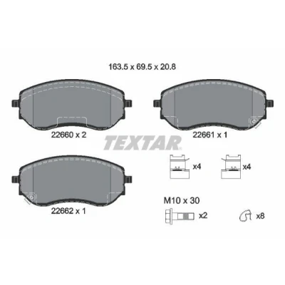 Billede af TEXTAR 2266001 Bremseklodser med akustisk advarsel for slid bremsecaliperskruer tilbehør MERCEDES BENZ: X klasse, NISSAN: NP300 Navara Pick up