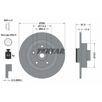 Billede af TEXTAR 92317603 Bremseskiver 290 11 05/05 114,3 fuldstændigt coatet med ABS sensorring, hjulleje, hjulnav RENAULT: Espace 5