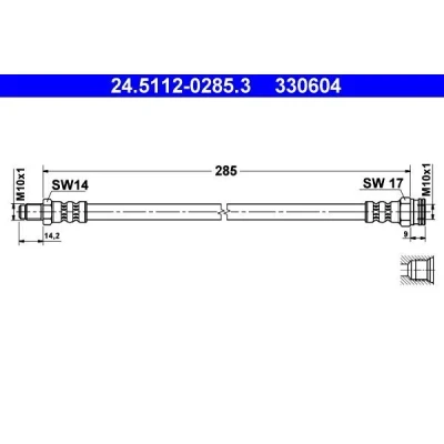 Billede af ATE 24.5112 0285.3 Bremseslange 285 M10x1 CITROËN: C25 Bus, SMART: Fortwo II Coupe, FIAT: Ducato I Ladvogn/Chassis