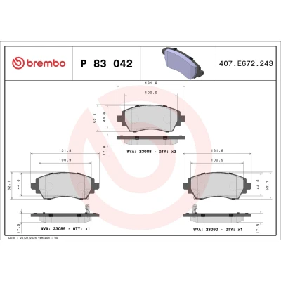 Billede af BREMBO P 83 042 Bremseklodser med akustisk advarsel for slid uden tilbehør TOYOTA: Corolla VIII Compact, Liftback, Sedan