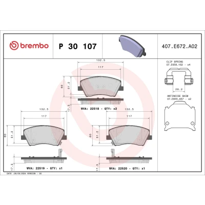 Billede af BREMBO P 30 107 Bremseklodser med akustisk advarsel for slid anti knirke plade tilbehør KIA: Niro, HYUNDAI: Ioniq
