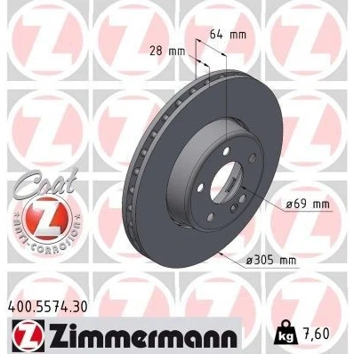 Billede af ZIMMERMANN 400.5574.30 Bremseskiver 305 28 6/5 5 112 ventileret, todelt bremseskive coatet højkarboniseret