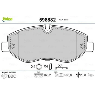Billede af VALEO 598882 Bremseklodser foraksel med anti knirke plade MERCEDES BENZ: Vito Van, Bus, Mixto, VOLKSWAGEN: Crafter 30 50 Ladvogn/Chassis