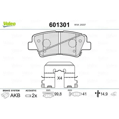 Billede af VALEO 601301 Bremseklodser bagaksel Inkl. slidadvarselskontakt med anti knirke plade glideskinner HYUNDAI: i30 II Hatchback, Stationcar