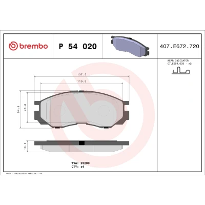 Billede af BREMBO P 54 020 Bremseklodser med akustisk advarsel for slid uden tilbehør