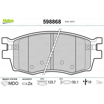 Billede af VALEO 598868 Bremseklodser foraksel Inkl. slidadvarselskontakt med anti knirke plade HYUNDAI: i30 I Hatchback, i20 II Stationcar