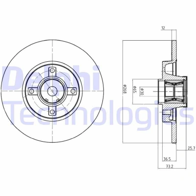 Billede af DELPHI BG9053RSC Bremseskiver 268 12 4 fuldstændigt coatet ubehandlet med hjulleje, ABS sensorring CITROËN: C4 II Hatchback, I Grand Picasso