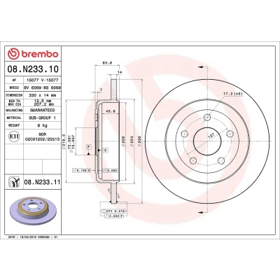 Billede af BREMBO COATED DISC LINE 08.N233.11 Bremseskiver 330 14 5 fuldstændigt coatet