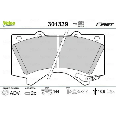 Billede af VALEO 301339 Bremseklodser foraksel Inkl. slidadvarselskontakt uden anti knirke plade TOYOTA: Land Cruiser 200, Prado 120, LEXUS: RX I