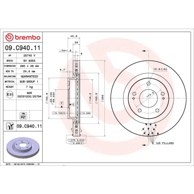 Billede af BREMBO 09.C940.11 Bremseskiver 290 26 5 indvendigt ventileret coatet MITSUBISHI: Grandis