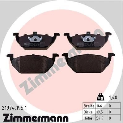 Billede af ZIMMERMANN 21974.195.1 Bremseklodser Billede svarer til leveringsomfang SKODA: Octavia 1 Combi, I Hatchback, AUDI: A3 Hatchback