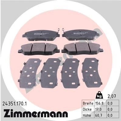 Billede af ZIMMERMANN 24351.170.1 Bremseklodser med akustisk advarsel for slid Billede svarer til leveringsomfang HYUNDAI: Grand SANTA Fé, FE 2