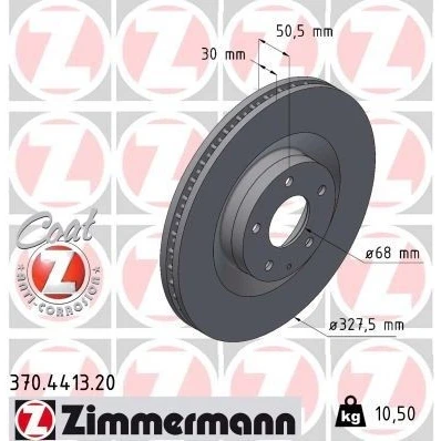 Billede af ZIMMERMANN Bremseskive 30mm 6/5 5 hul 114mm indvendigt ventileret coatet højkarboniseret 370.4413.20 K20F33251 Bremseskiver, Skivebremser