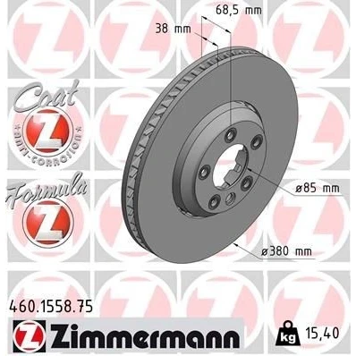 Billede af ZIMMERMANN 460.1558.75 Bremseskiver 380 38 6/5 5 130 ventileret, todelt bremseskive coatet legeret PORSCHE: Cayenne