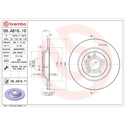 Billede af BREMBO COATED DISC LINE 08.7358.11 Bremseskiver 260 12 5 fuldstændigt coatet højkarboniseret med skruer MERCEDES BENZ: A klasse