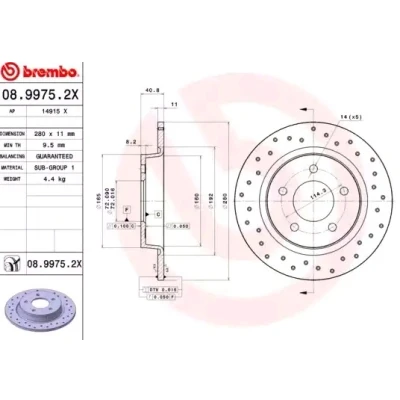 Billede af BREMBO XTRA LINE 08.9975.2X Bremseskiver 280 11 5 fuldstændigt, hullet coatet MAZDA: 5, 3 Hatchback, Sedan