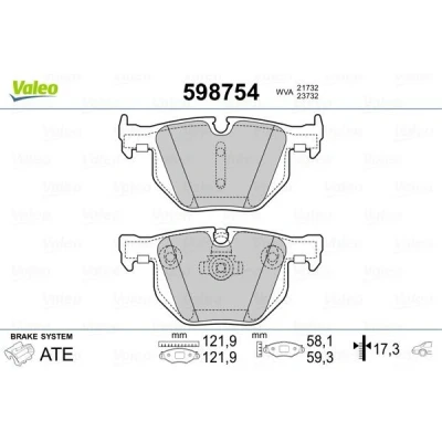 Billede af VALEO 598754 Bremseklodser bagaksel Ekskl. slidadvarselskontakt med anti knirke plade BMW: 5 Touring, 3 Sedan