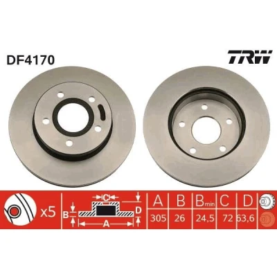 Billede af TRW DF4170 Bremseskiver 305 26 5 127 ventileret lakeret JEEP: GRAND Cherokee 2, II