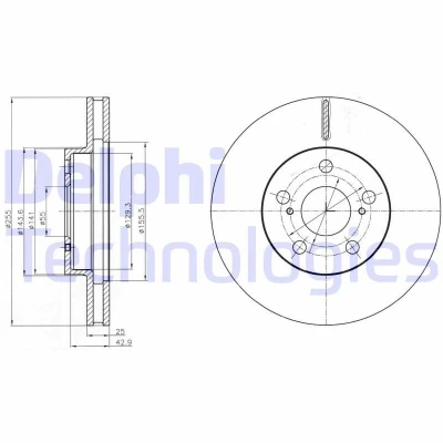 Billede af DELPHI BG4290 Bremseskiver 255 25 5 ventileret olieret ubehandlet uden hjullejer, ABS sensorring LEXUS: CT, TOYOTA: Prius III Hatchback