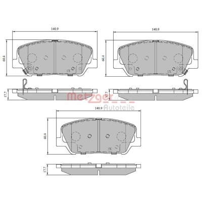 Billede af METZGER 1170780 Bremseklodser foraksel med akustisk advarsel for slid HYUNDAI: i30 II Hatchback, Stationcar, Coupe