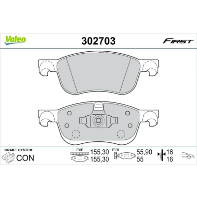 Billede af VALEO 302703 Bremseklodser foraksel Ekskl. slidadvarselskontakt med anti knirke plade FORD: FIESTA 7